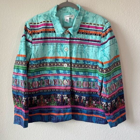 Coldwater Creek Southwestern Aztec Print Jacket Multicolor Cotton Women’s Sz XL - Picture 1 of 8